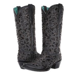 Corral Black Inlay Embroidery Sequin Snip toe